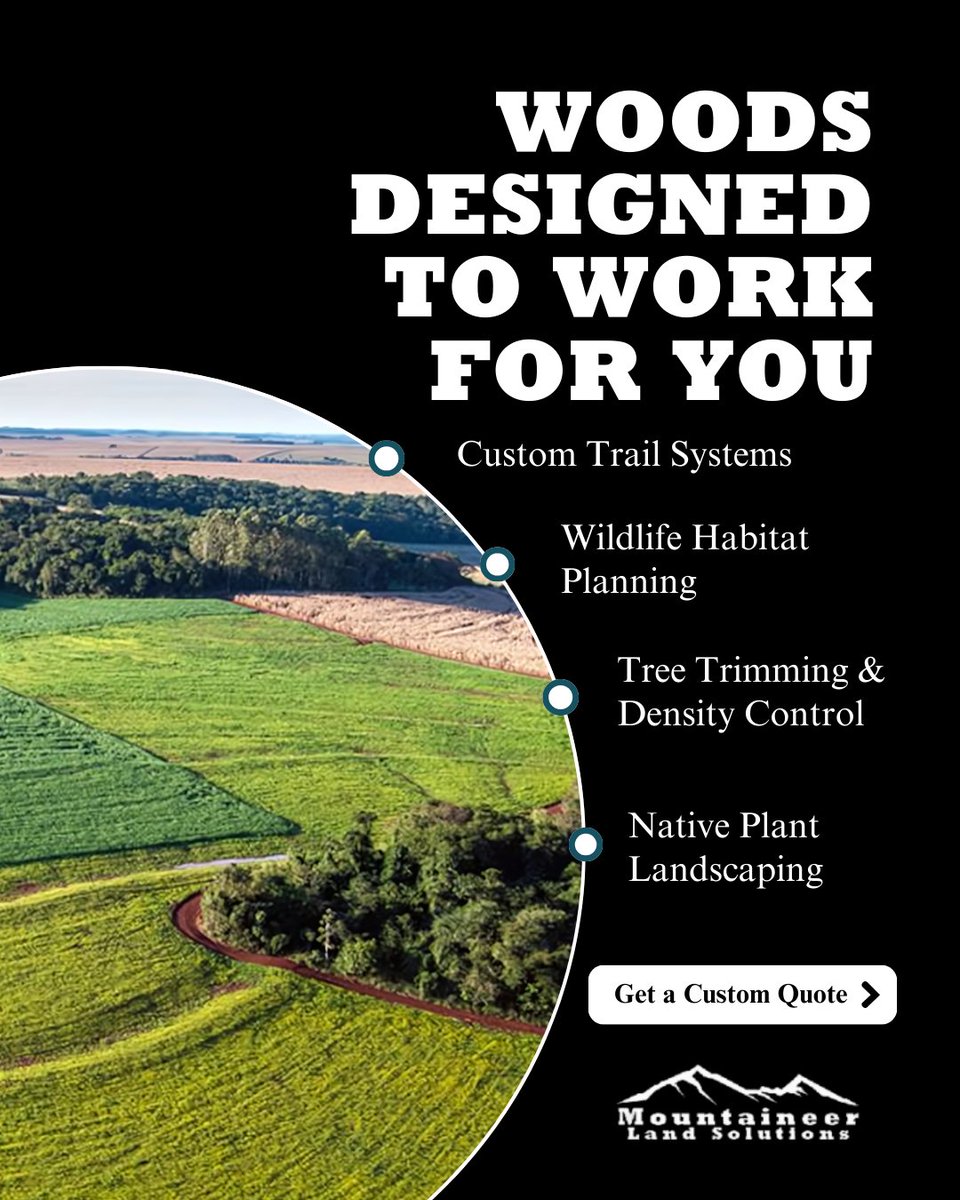 mountaineerland's tweet image. Your woods should fit your goals - whether that’s access, wildlife, or landscaping.

Custom trails make movement easy and safe.

Habitat planning brings balance for nature and people.

Get a custom quote today at mountaineerlandsolutions.com

#landsolutions #forestmanagement