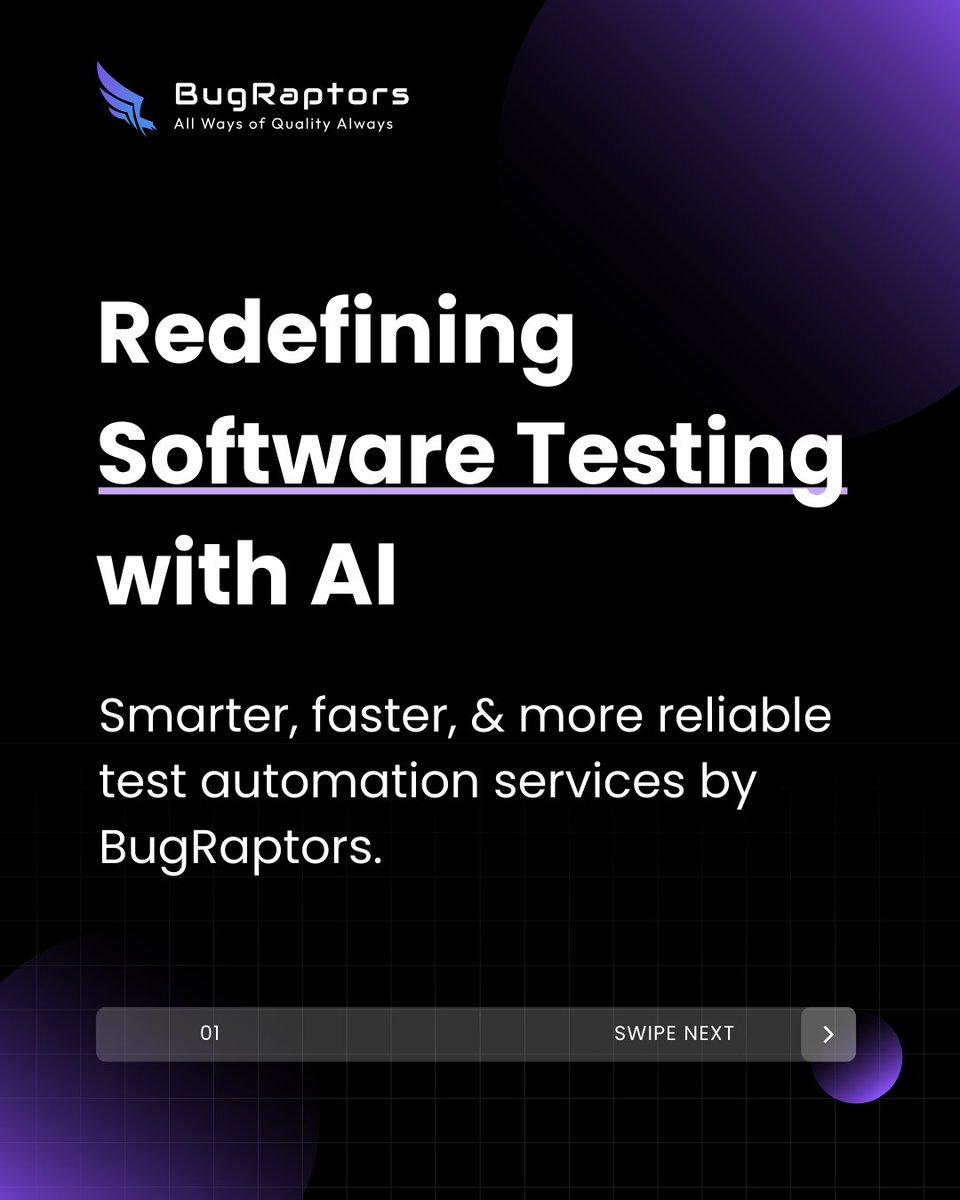 BugRaptors's tweet image. Why stick to slow, manual processes when your business deserves smarter, faster &amp;amp; future-ready testing?

At #BugRaptors, we deliver:
- Self-healing scripts
- Predictive analytics
- Faster releases &amp;amp; accuracy
- From BFSI to Healthcare, E-comm &amp;amp; more—quality at speed is here.