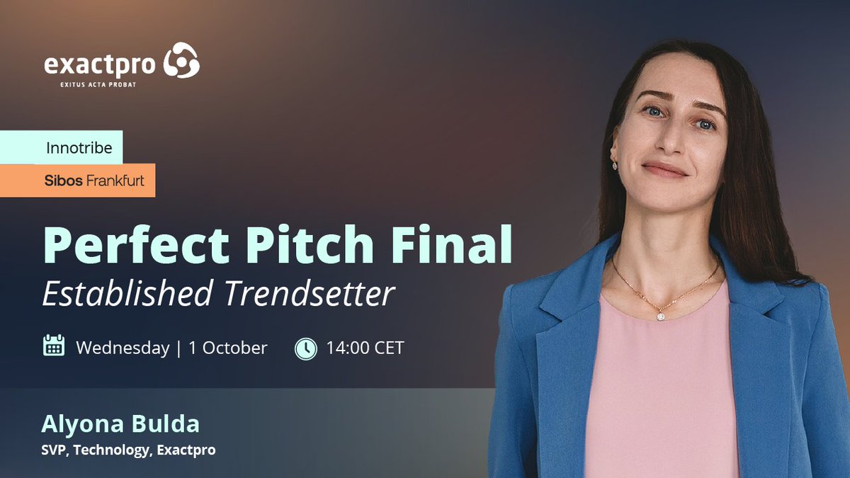 We’re proud to share that Alyona Bulda, SVP, Technology, will represent Exactpro in the Established Trendsetter category at the <a href="/Sibos/">Sibos</a> – Swift Innotribe Perfect Pitch Final. The competition brings together leading fintechs from across the globe, giving them a platform to showcase