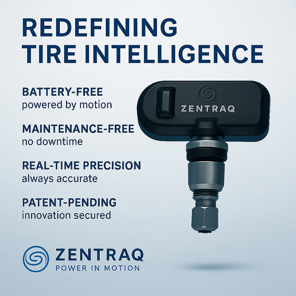 ZentraqSensor's tweet image. 🚗 Redefining Tire Intelligence.
The ZENTRAQ Sensor isn’t just smarter — it’s built different:
✅ Battery-Free – powered by motion
✅ Maintenance-Free – no downtime
✅ Real-Time Precision – always accurate
✅ Patent-Pending – innovation secured
From every mile to every fleet,…