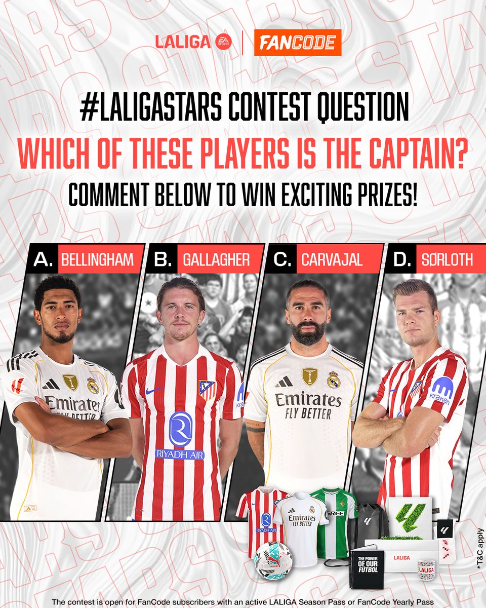 A true captain leads by example, and true fans lead themselves to amazing goodies 🤩

💥 Tell us who is the captain out of these 4 in the comments &amp; stand a chance to win official LALIGA merchandise 🏆

⚠️ Quick heads-up:
✅ Contest open only for FanCode subscribers with an