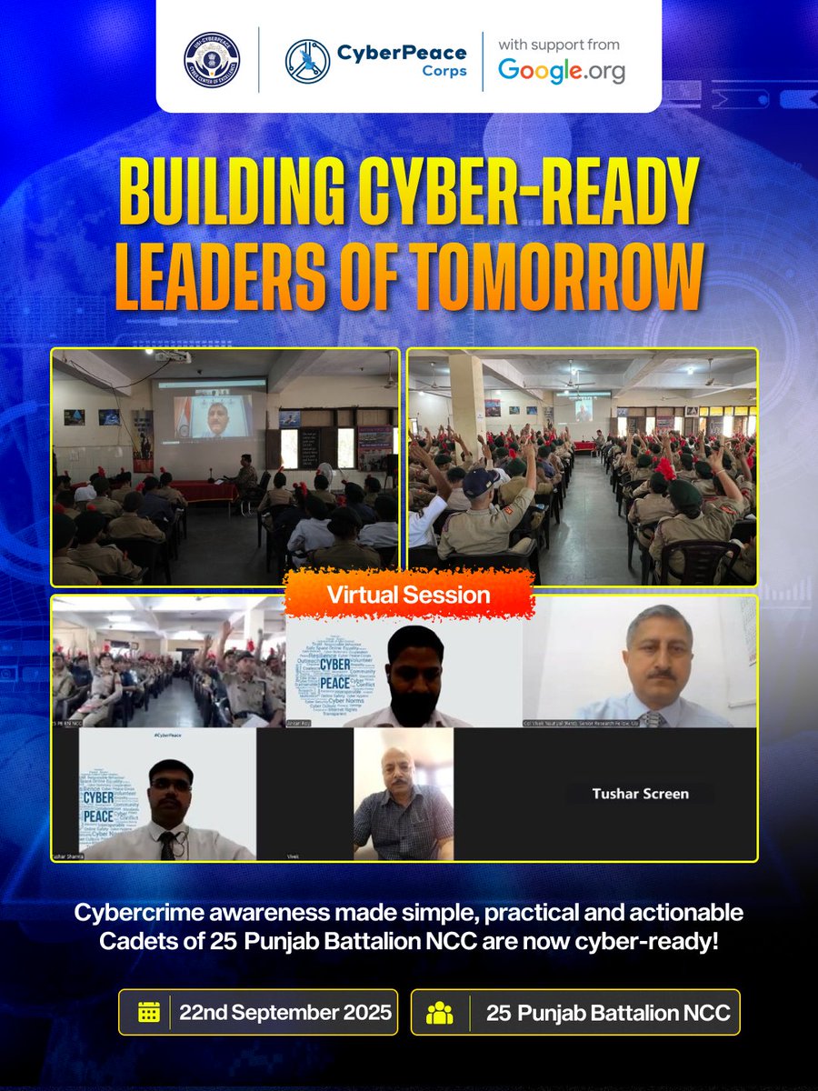 #CyberPeace☮  with <a href="/USIofIndia/">United Service Institution of India</a> organized a #CyberAwareness session for the 📍25 Punjab Battalion NCC cadets.

From online scams to social media traps, cadets were trained to identify threats, stay safe, and act smart in the digital world. 

Because in today’s era, awareness is
