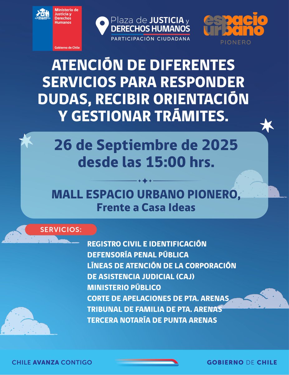 📢 ¡Plaza de Justicia en el Mall! ⚖️✨
Este viernes 26 a las 15 hr, Mall Espacio Urbano Pionero albergará una #PlazaDeJusticia y #DDHH en el Día Nacional del Acceso a la Justicia
🙌 ¡Aprovecha esta oportunidad para realizar trámites presenciales y conocer más sobre tus derechos!