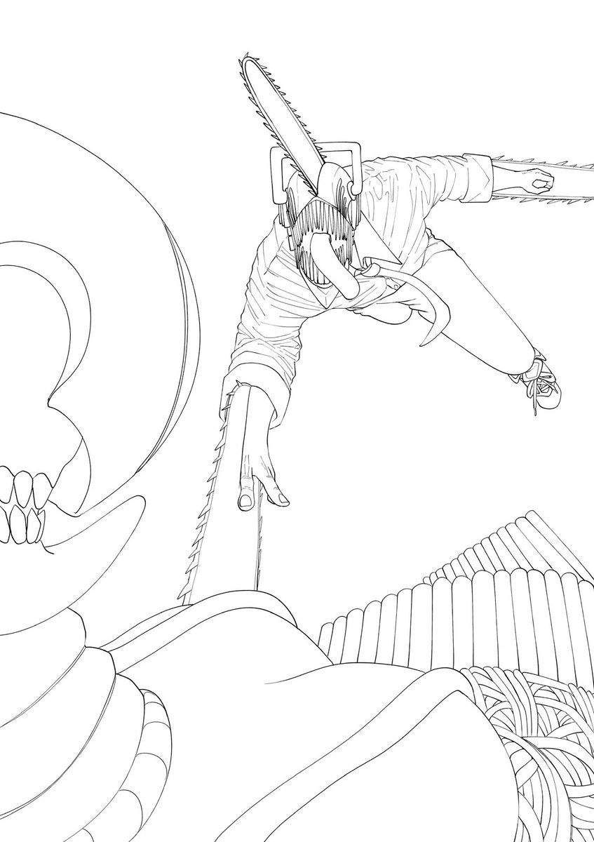 チェンソーマンvsレゼ (線画) #チェンソーマン #チェンソーマンレゼ篇