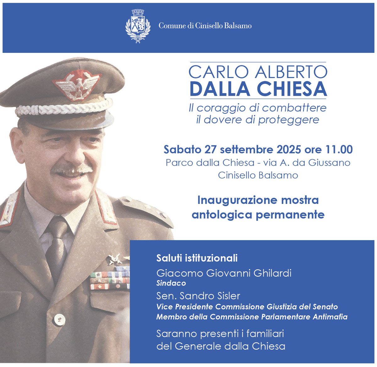 comunecb's tweet image. Una mostra sulla vita e l'operato del generale Carlo Alberto Dalla Chiesa, simbolo della lotta al terrorismo e alla mafia.  L'Amministrazione comunale ha inteso valorizzare ulteriormente il parco a lui intitolato, per lasciare un segno permanente, come richiamo per i cittadini.