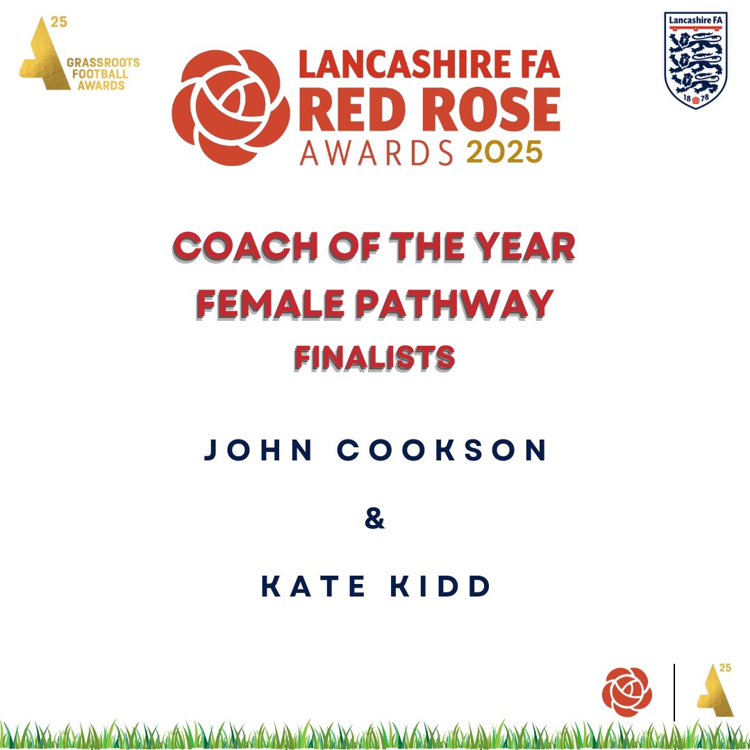 Red Rose Awards 2025 🎇

The next Coach of the Year category to be announced is the Female Pathway, and our finalists are...

John Cookson &amp; Kate Kidd! 🥳