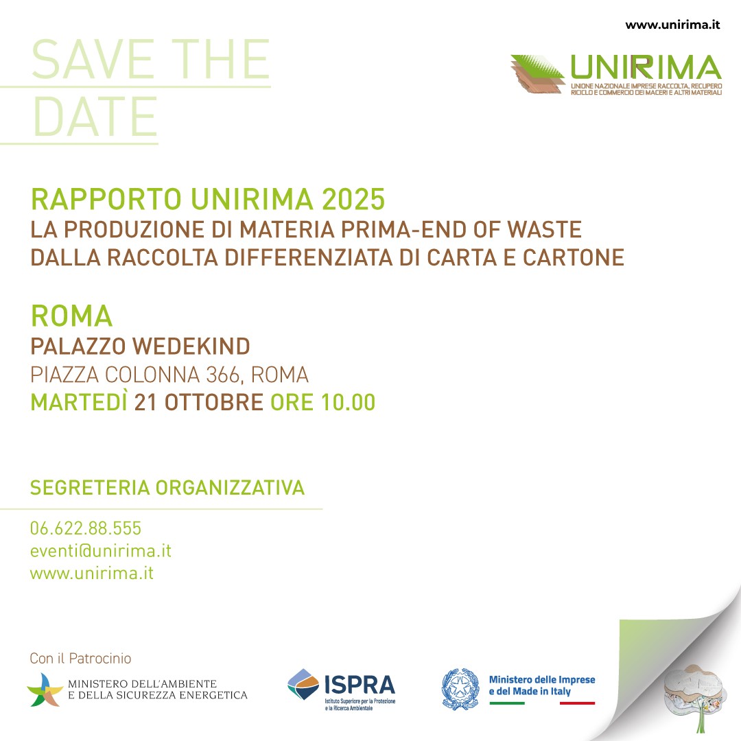 ♻La presentazione del #RapportoUnirima2025 si terrà martedì 21 ottobre 2025 alle ore 10.00 a Roma, presso Palazzo Wedekind (Piazza Colonna 366).

👉Per registrarsi all’evento: unirima.it/registrazione-…

#unirima #recycling #riciclo #economiacircolare
