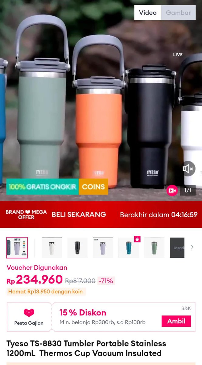 akhirnya wishlist akuuu kesampaian jugaaaa untungnya lagi ada Promo Tumbler di lazada langsung cusss cekouttttttt  c.lazada.co.id/t/c.cWU9Pj?sub…
