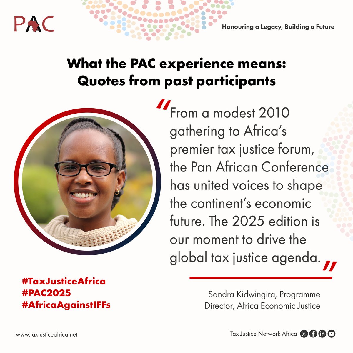 Behind every PAC is a community of changemakers. These are their words, their reflections, and their vision for a just tax system across Africa.

Read more: tjna.me/3H1alKJ

#TaxJusticeAfrica #PAC2025 #AfricaAgainstIFFs

Like, comment, share