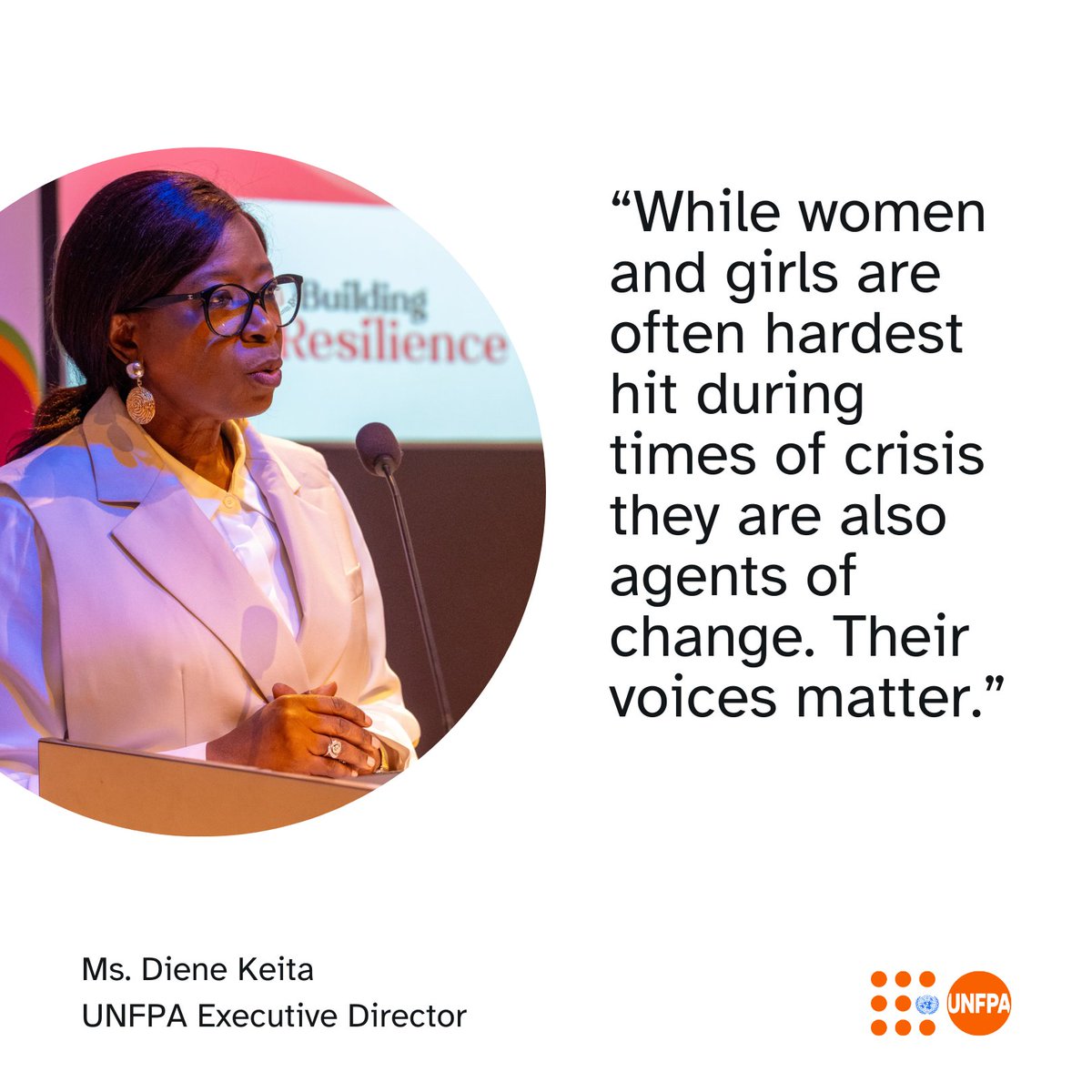 UNFPA's tweet image. "Empowering women, girls and young people is key to strengthening the resilience of communities.”

—@UNFPAChief at @OAFLAD's #UNGA event #BuildingResilience for Women and Girls in the Face of Climate Change and Conflict.

See her remarks: unf.pa/brt

#UNGA80