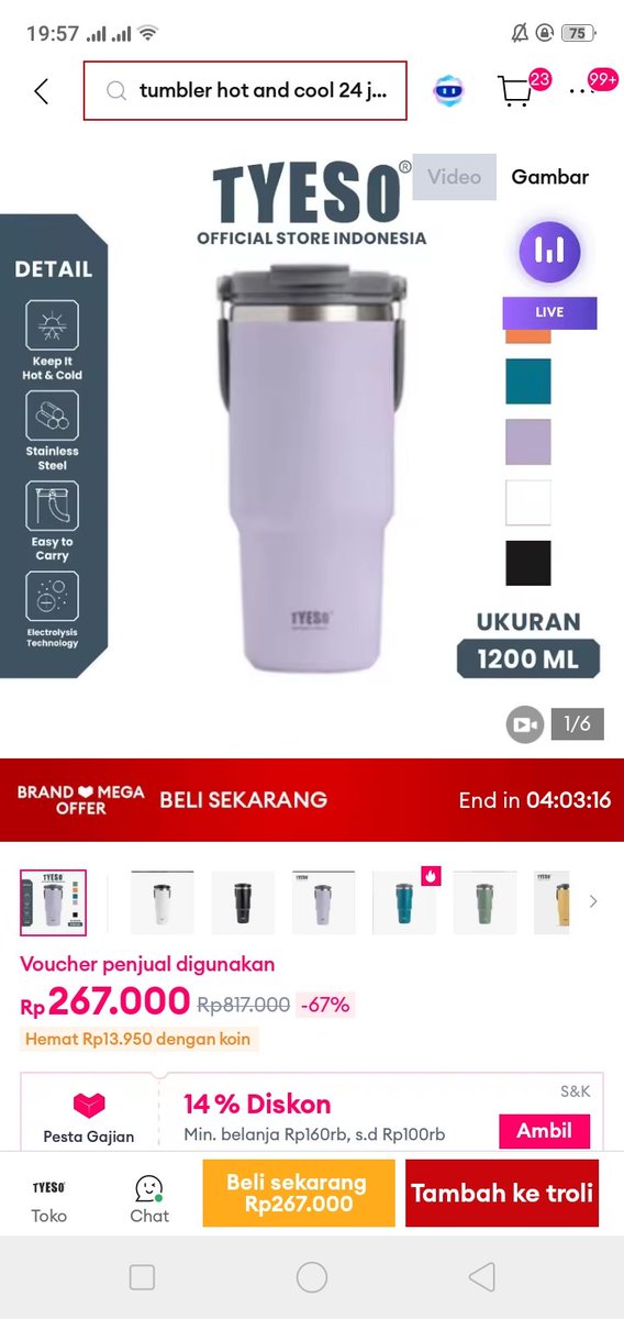 Promo Tumbler di lazada mantep banget guys, tyeso murah meriah banget😭
s.lazada.co.id/s.ZXF5BN