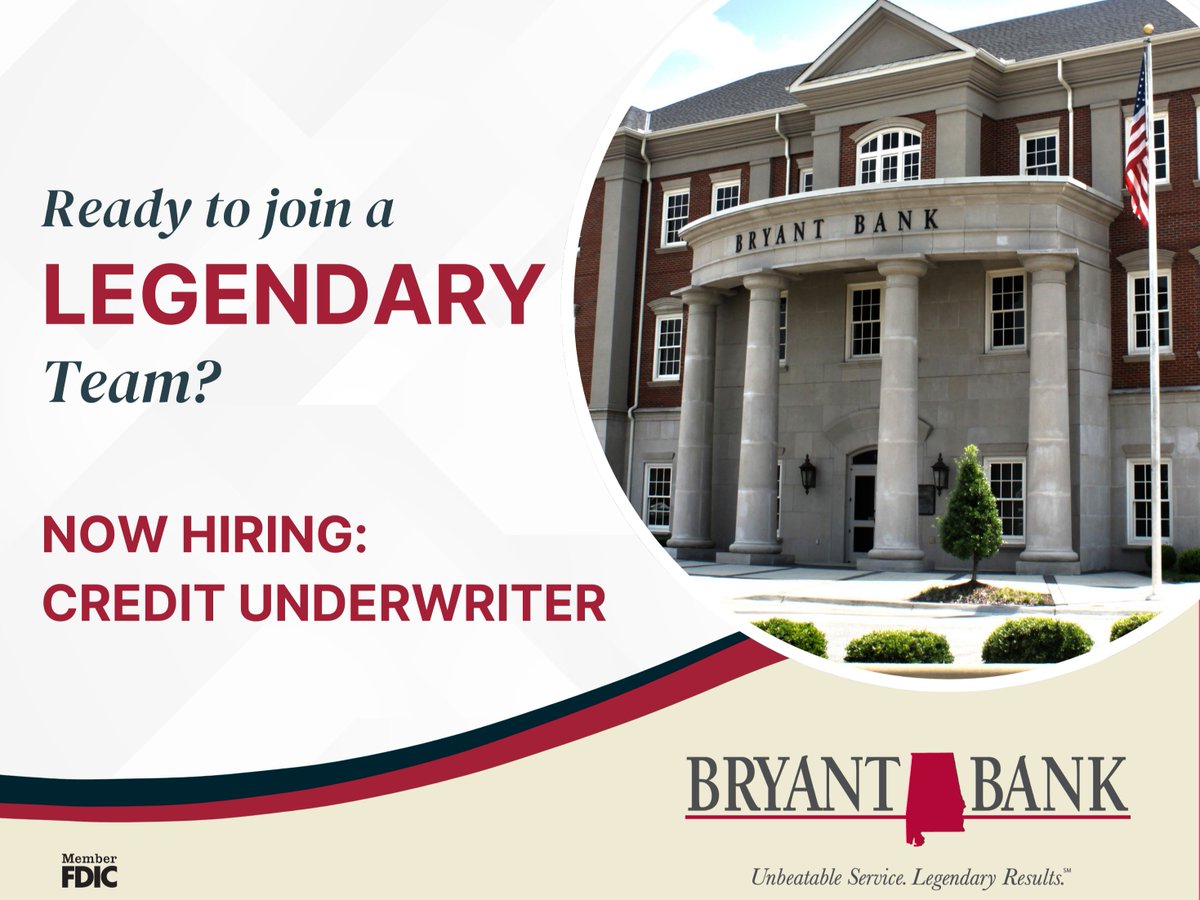 Looking for a rewarding career serving the community you love? We have immediate openings for experienced Credit Underwriters in Birmingham and Tuscaloosa! Apply today to join a legendary team.