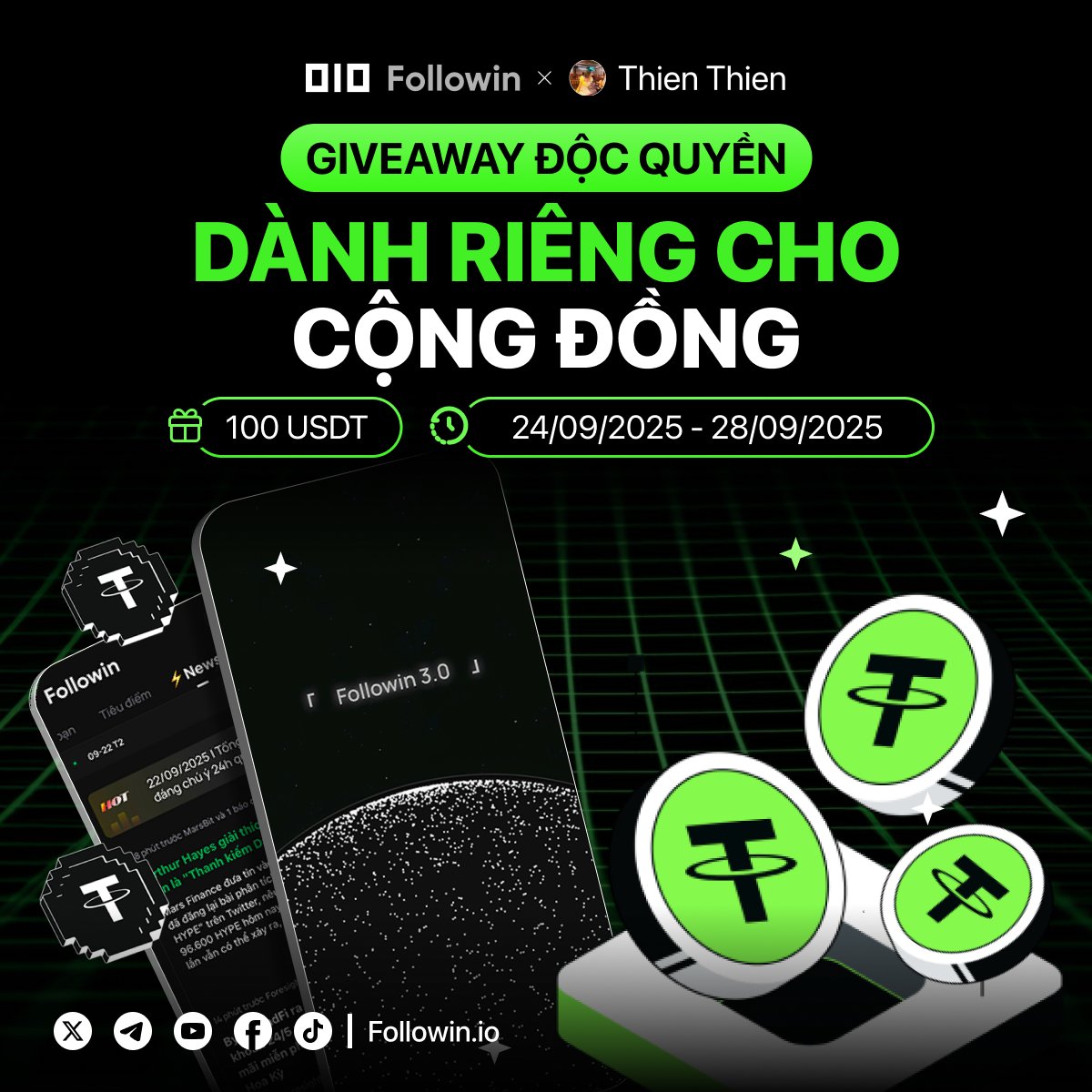 GIVEAWAY độc quyền 100$ cho anh em đây ✨
FOLLOWIN x THIEN THIEN ✨

Followin 3.0 đã chính thức ra mắt với những nâng cấp vượt trội:
• Cập nhật tin tức tức thì
• Phân tích thông minh bằng AI
• Kiếm tiền trực tiếp ngay trên nền tảng

Nhân dịp này, Followin