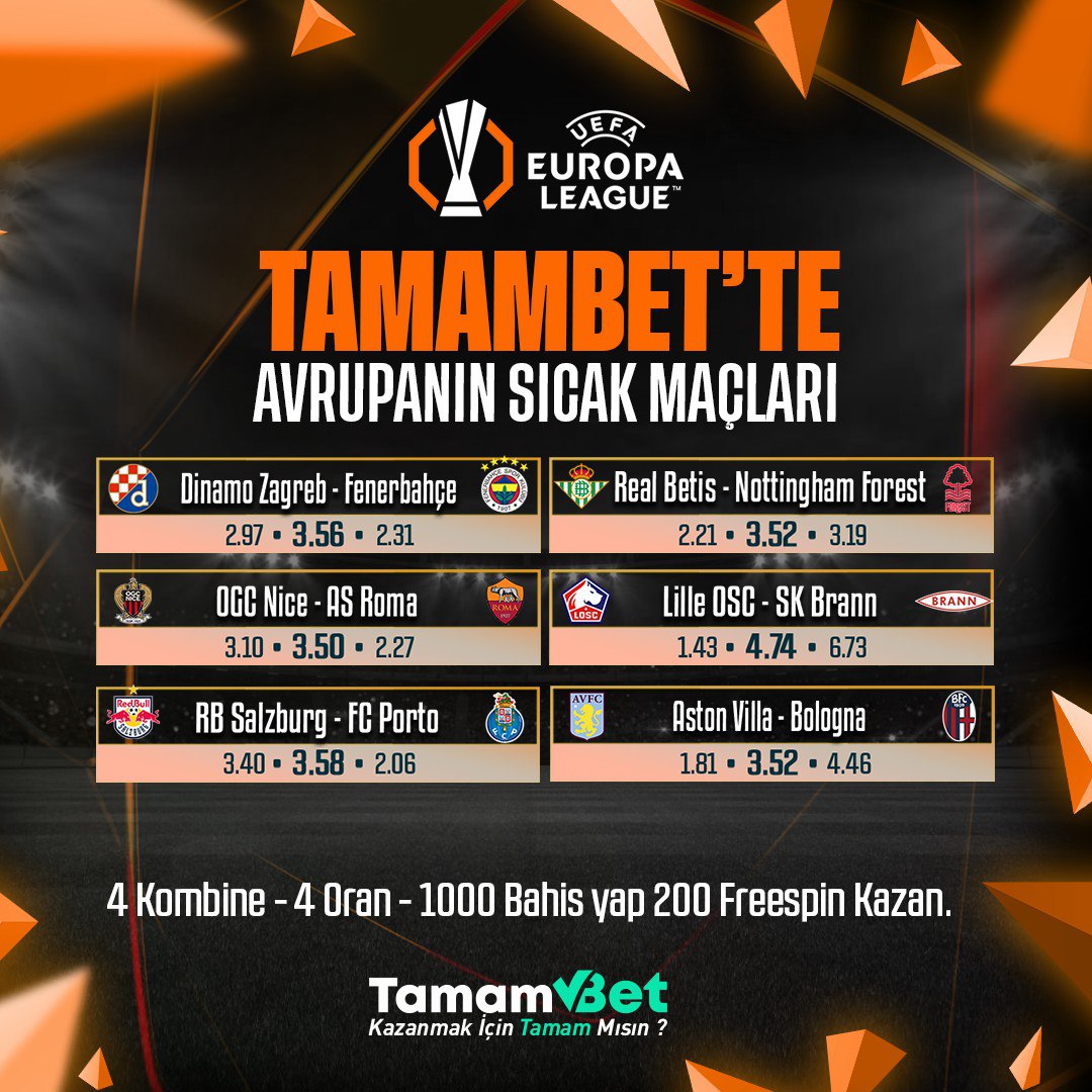 🔥 Avrupa’nın en sıcak mücadeleleri Tamambet’te!

⚡️ Yüksek oranlar ve sınırsız kazanç fırsatları seni bekliyor.

💎 4 Kombine – 4 Oran – 1000 Bahis yap, 200 Freespin kazan!

🎯 Tamambet ile kazanmaya var mısın?

Tamambet Giriş: cutt.ly/TamamX