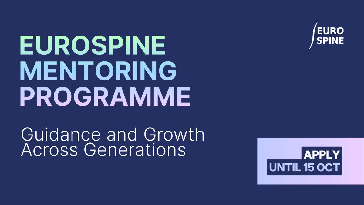 Applications are now open for the EUROSPINE Mentorship Programme — a 6-month structured initiative connecting Early Career spine professionals with experienced mentors across Europe and beyond. We look forward to your applications! buff.ly/UyX3YVf