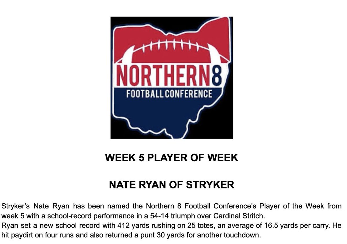 Congratulations to <a href="/Stryker_AD/">Stryker Athletics</a> Nate Ryan!