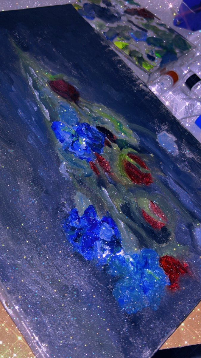 瑛一生誕の花束をﾄﾞﾗｲﾌﾗﾜｰにしたので、油絵で描いている、多分これも完成せずに終わる