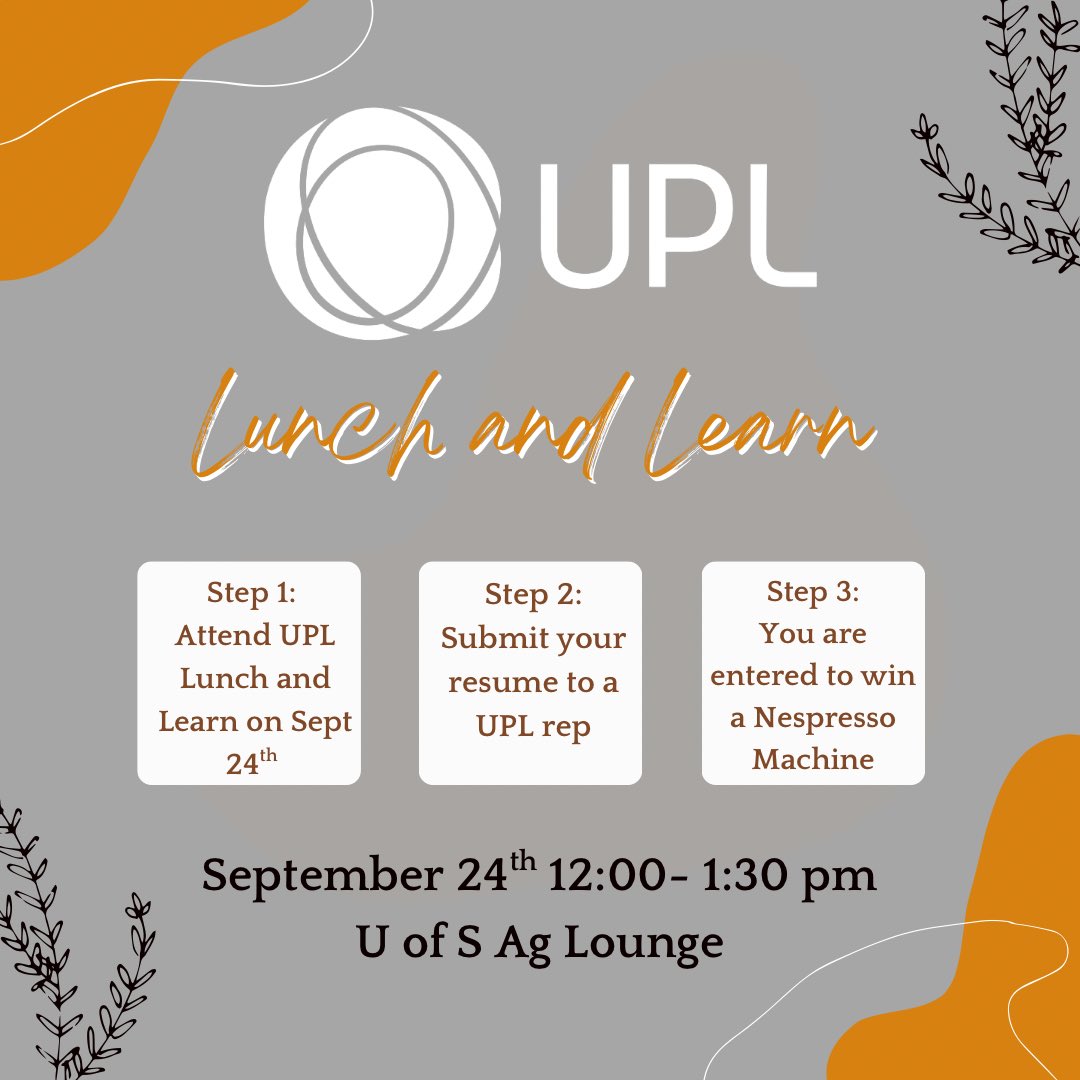 amycarruthers06's tweet photo. Are you on Usask campus today and still looking for a summer job? Join our @UPLCanada team to learn about exciting job opportunities!

We will be in the Ag Lounge at noon. Bring your resume! Lunch provided.

@UPLSummerExpert @UofSAgros https://t.co/LceK4FXza8
