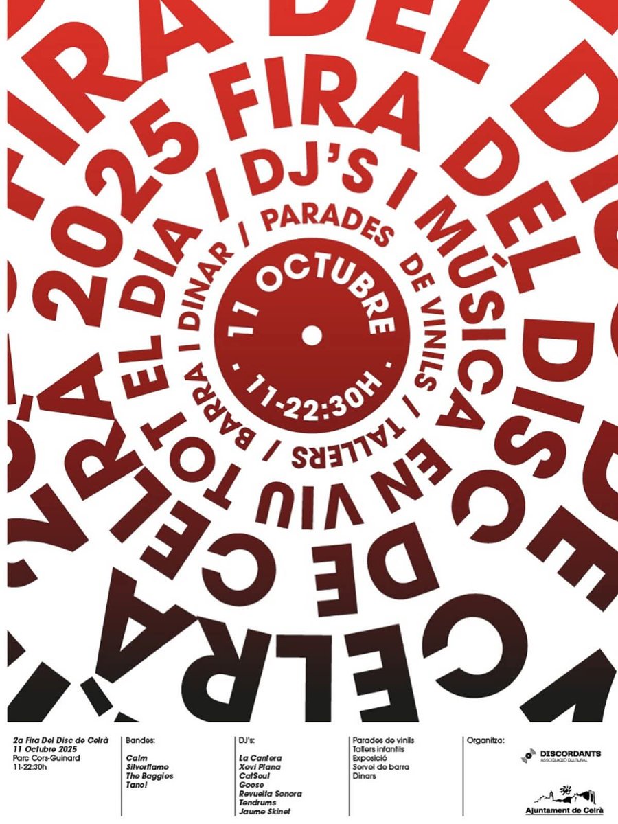 El dissabte 11 d'octubre a Celrà tenim la segona Fira el disc amb molts concerts i activitats relacionades amb la música. 
El Rantell hi serem!!