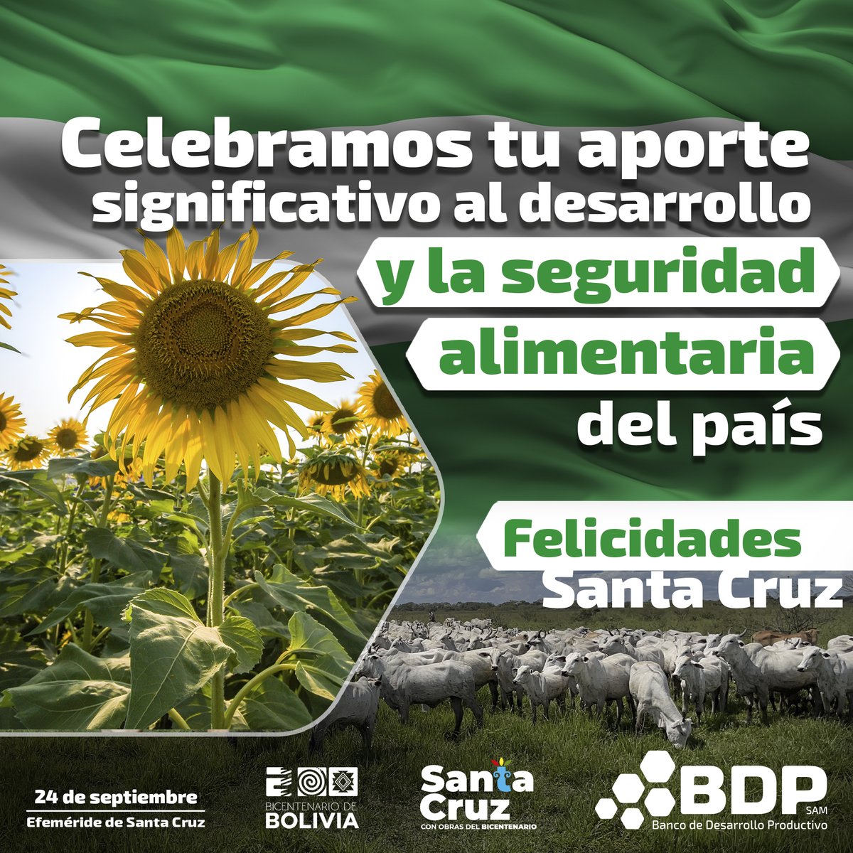 #SomosBDPsam | ¡Felicidades, Santa Cruz! Tu gran trabajo en agricultura y ganadería es clave para el desarrollo y la seguridad alimentaria de Bolivia. 

¡Gracias por tu enorme aporte!