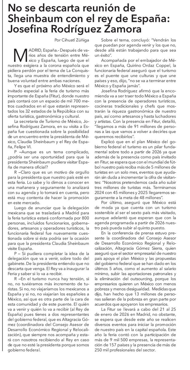 Con leer el encabezado me pareció atrevida y fuera de sus atribuciones la declaración de <a href="/josefinarodzam/">Josefina Rodríguez Zamora</a>, pero al leer la nota vi que "capoteó" bien las preguntas y nunca dijo lo que supone la nota.
<a href="/elindependiente/">El Independiente</a>