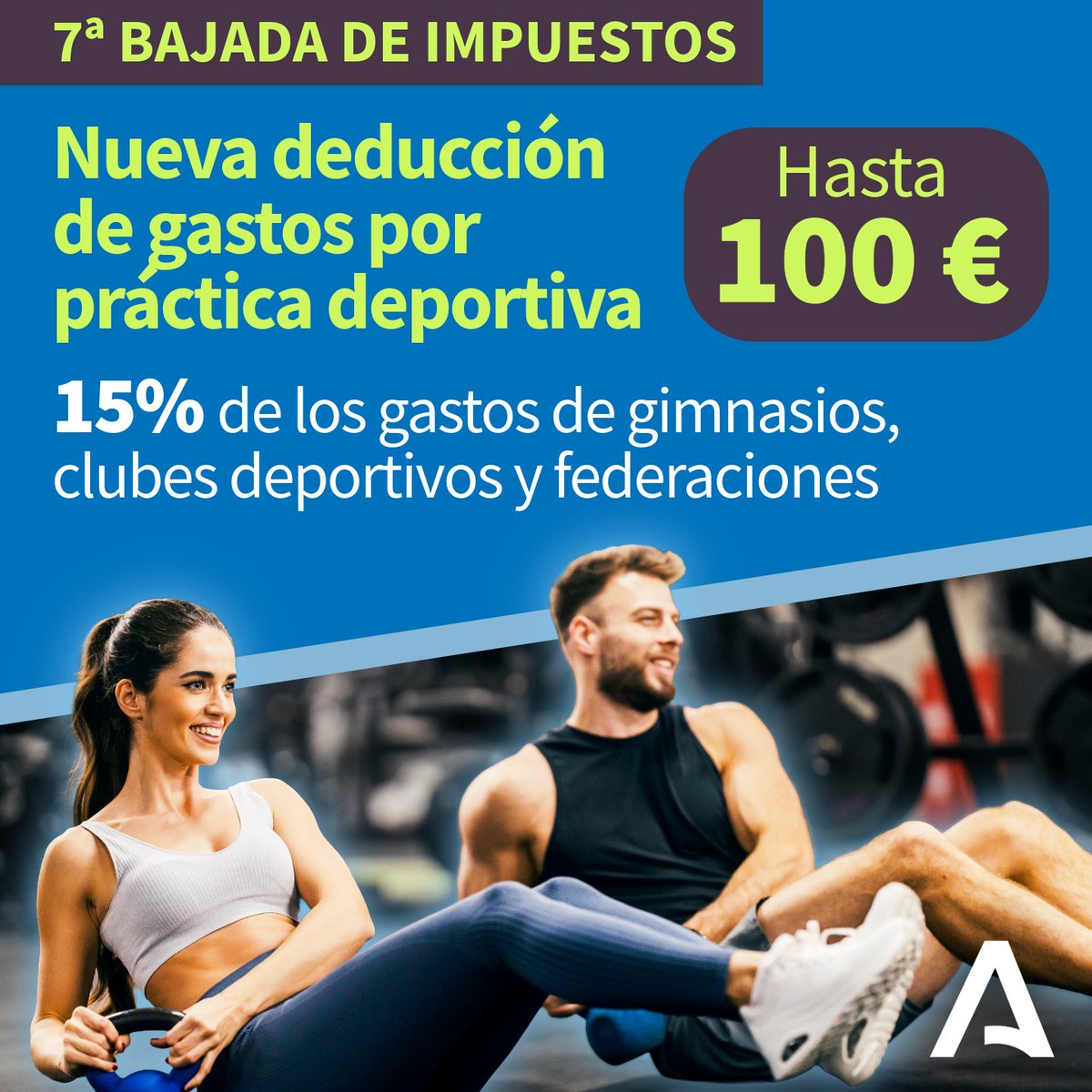 Patricia del Pozo (@patricia_pozo_) on Twitter photo El Gobierno de <a href="/JuanMa_Moreno/">Juanma Moreno</a> realiza la séptima rebaja de impuestos en los #PresupuestosAND26.
Los andaluces deducirán los gastos por la práctica deportiva:
➪ 15% de deducción de cuota del gimnasio, hasta 100€.
➪ 785.000 potenciales beneficiarios que podrán ahorrarse 36M€. El Gobierno de <a href="/JuanMa_Moreno/">Juanma Moreno</a> realiza la séptima rebaja de impuestos en los #PresupuestosAND26.
Los andaluces deducirán los gastos por la práctica deportiva:
➪ 15% de deducción de cuota del gimnasio, hasta 100€.
➪ 785.000 potenciales beneficiarios que podrán ahorrarse 36M€.