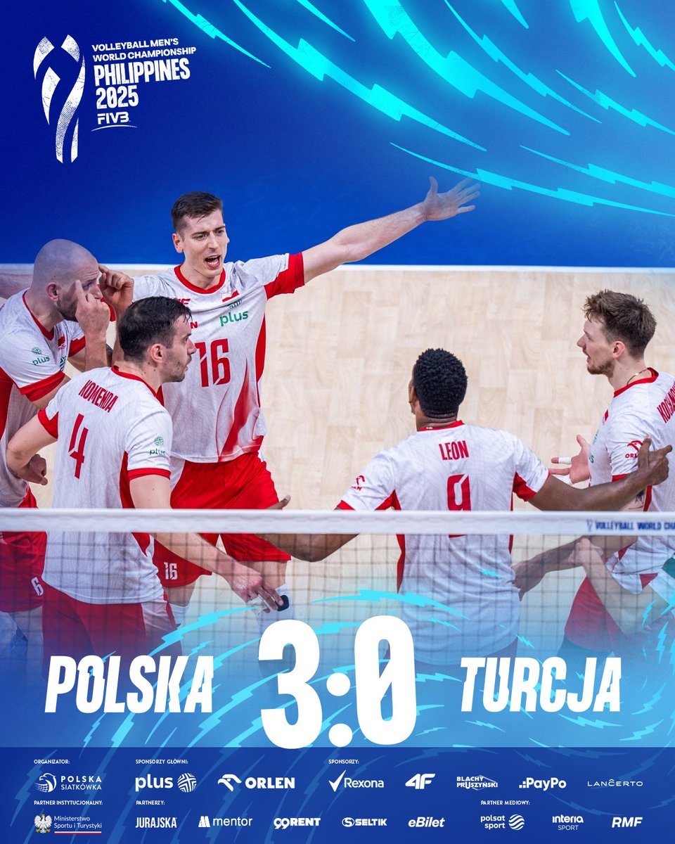 PolskaSiatkowka's tweet photo. Reprezentacja Polski melduje się w PÓŁFINALE mistrzostw świata! 🔥

Polscy siatkarze pokonali 3⃣:0⃣ Turcję i awansują do strefy medalowej 💪 W sobotnim półfinale czekają na nich Włosi.

#MWCH2025 https://t.co/TIK4GEFHmu
