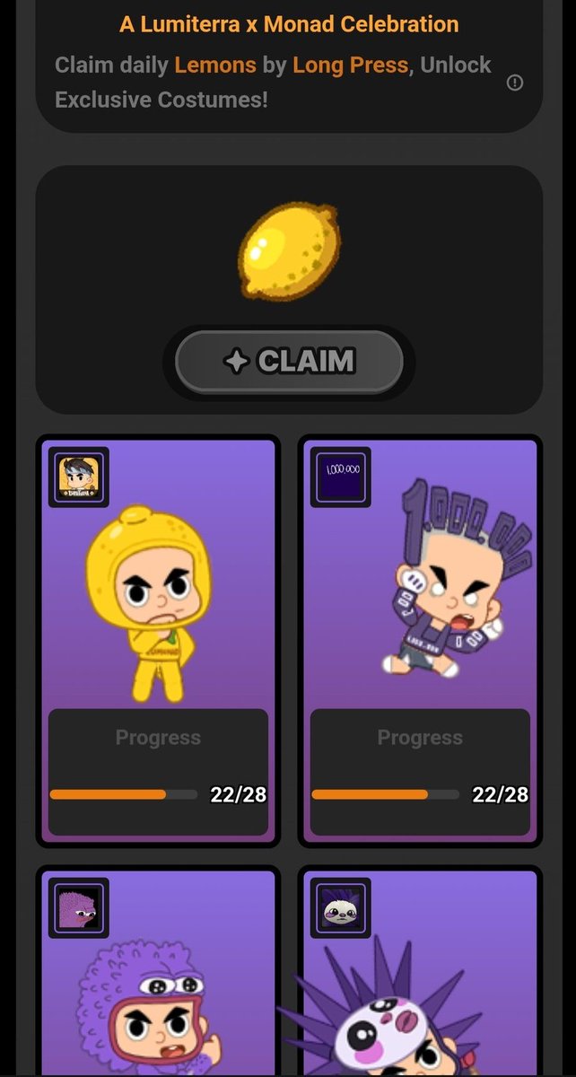 Solzyy (@sollzzyy) on Twitter photo 🚨Don't forget to claim your <a href="/LumiterraGame/">Lumiterra (mainnet arc)</a> lemons daily For 28 days.
Connect your wallet on :
gmonad.lumiterra.net/lumonad
and hold the required tokens or NFTs.
To claim lemons you have to long press on the claim button then complete the txn pop up.
<a href="/monad/">Monad (mainnet arc)</a> mainnet arc 🔥💜 🚨Don't forget to claim your <a href="/LumiterraGame/">Lumiterra (mainnet arc)</a> lemons daily For 28 days.
Connect your wallet on :
gmonad.lumiterra.net/lumonad
and hold the required tokens or NFTs.
To claim lemons you have to long press on the claim button then complete the txn pop up.
<a href="/monad/">Monad (mainnet arc)</a> mainnet arc 🔥💜