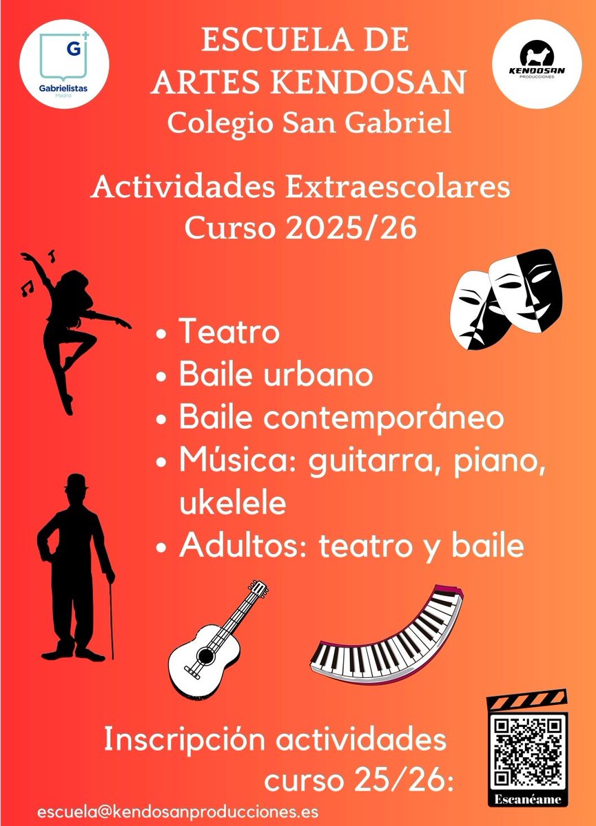 KendosanProd's tweet photo. En octubre arrancan las actividades extraescolares en el Colegio San Gabriel @SanGabriel_MDR: 

Teatro, piano y guitarra, baile urbano, baile contemporáneo,...

Clases para infantil, primaria, ESO y bachillerato.
También para adultos.

Info e inscripción: https://t.co/wI2IHFagct https://t.co/4Q0WsudfI0