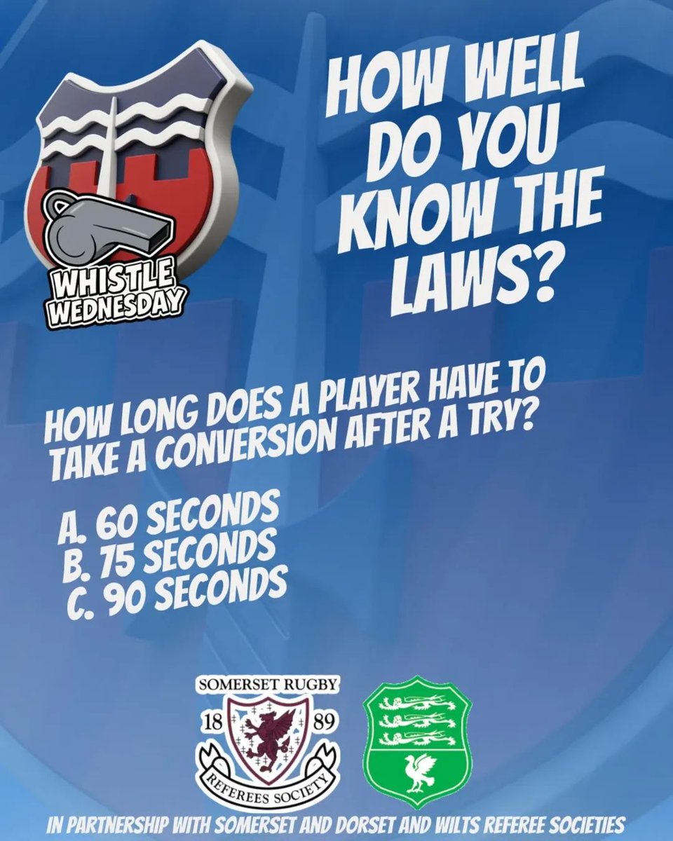 BathCombination's tweet image. Introducing "Whistle Wednesdays" 

Your New weekly laws quiz brought to you in partnership with @somerrugbyrefs and @dandw_refs 

Find the answer on our Story later today.