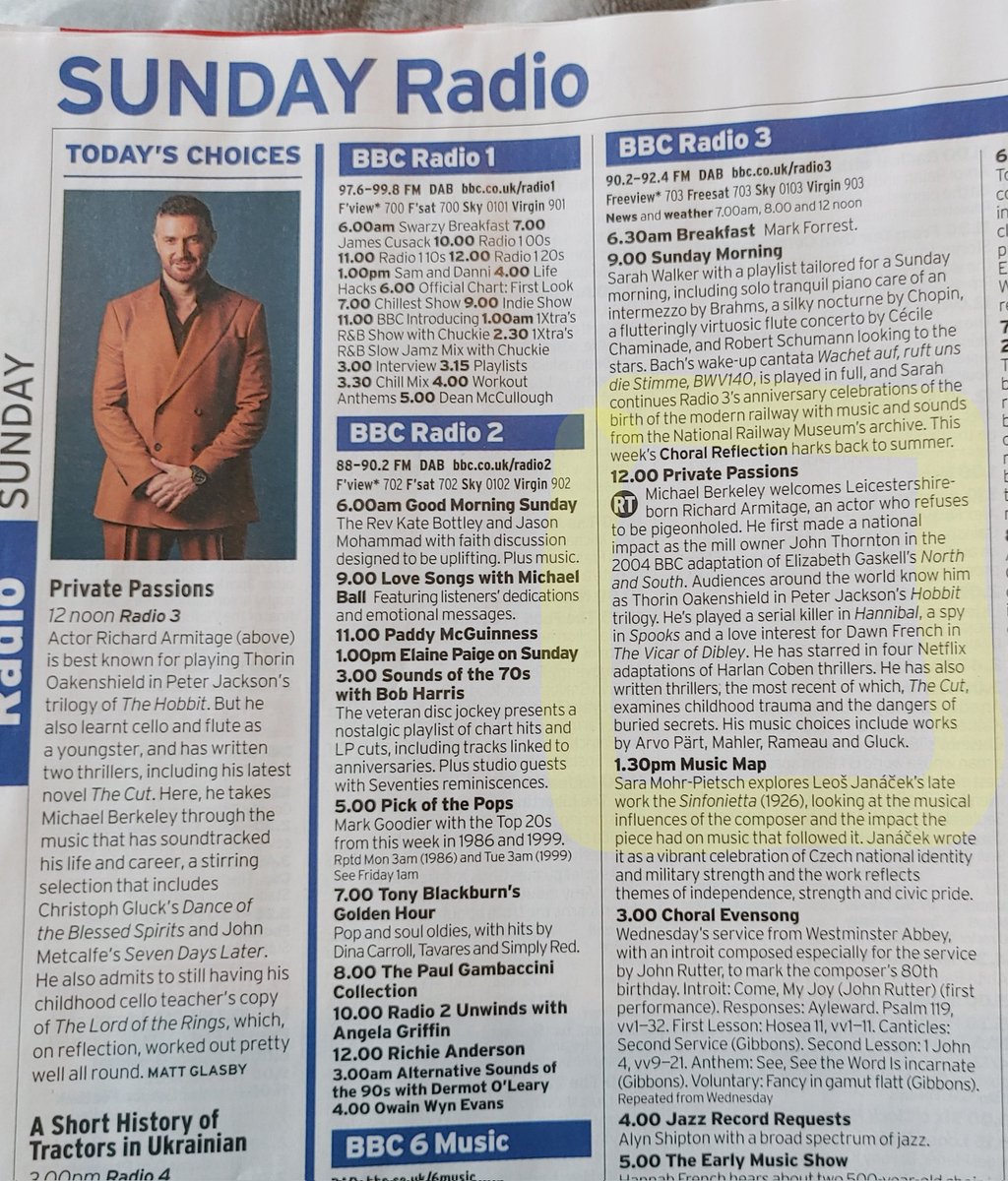 #RichardArmitage A little snippet in next week's Radio Times about Richard's appearance on Private Passions ( Sunday, 12pm, Radio 3) which <a href="/RABulgaria/">Richard Armitage Bulgaria</a> kindly posted about before.
