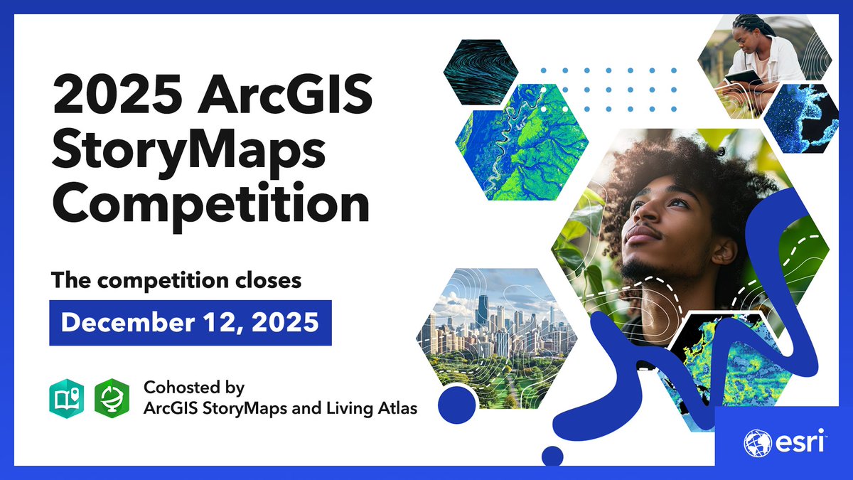 gisday's tweet image. Looking for ways to celebrate #GISDay2025? 

The 2025 ArcGIS StoryMaps Competition is now open! 🥳 

Join the fun, learn #dataviz skills, and submit your story. ow.ly/kQCM50X12Bc