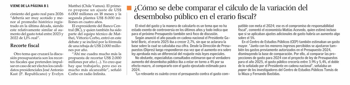 [FISCAL] El economista <a href="/juanortiz_c/">Juan Ortiz C</a>  señala en El Mercurio que el crecimiento del gasto real para 2026 sería "muy acotado y menor al promedio histórico registrado en la última década, siendo este relativamente similar al aumento del gasto total entre 2023 y 2022 de 1,1% real".