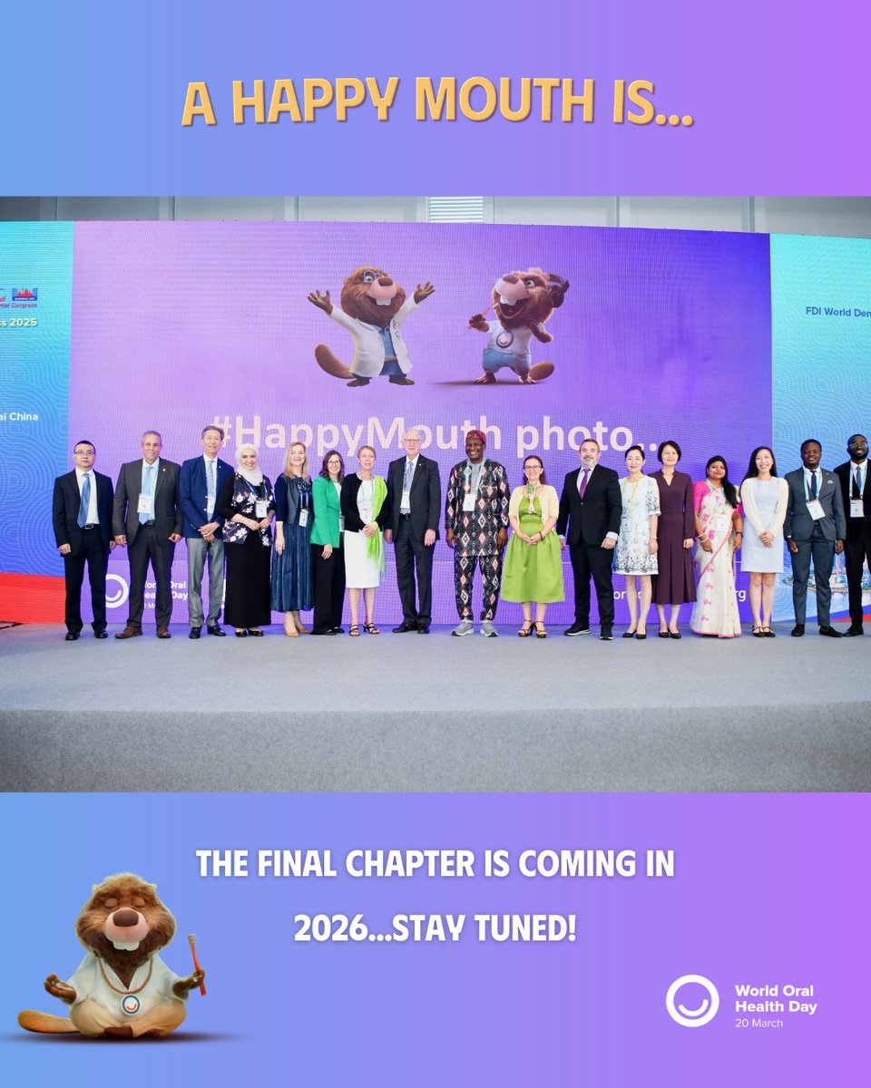 A couple of weeks ago at the #WorldDentalCongress in Shanghai, we officially unveiled the theme for our upcoming #WorldOralHealthDay campaign:

“A HAPPY MOUTH IS… A HAPPY LIFE.” 😁💙

🎬 Toothie is back! Our favorite oral health hero teased the follow-up to his hit 2026 short