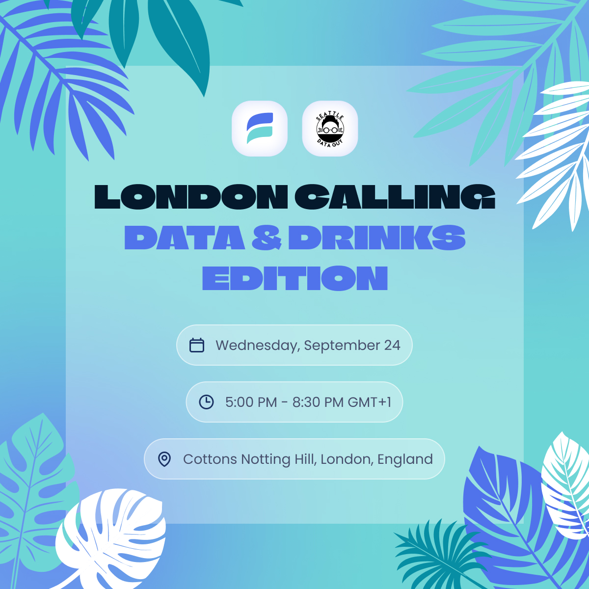 #BigDataLDN attendees!

Join us after the conference for delicious (free!) food, cocktails, and great conversations.

📍 Cottons Notting Hill
📅 Sept. 24, 5:00 PM - 8:30 PM

RSVP 👉 luma.com/ciz1hgrp

#bigdatalondon #london