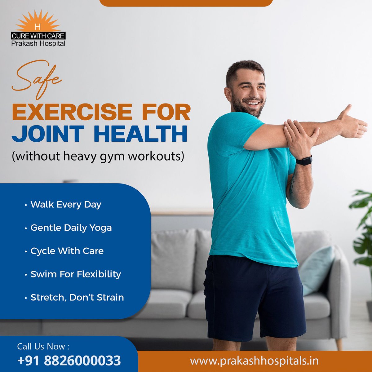 HospitalPrakash's tweet image. Strong joints. Simple moves. 🚶‍♂🧘‍♀🚴‍♂
Skip the heavy gym—walk, stretch, cycle, or swim for lasting joint health.
📞 +91 8826000033 🌐 prakashhospitals.in

#JointHealth #SafeExercise #StayActive #HealthyLiving #YogaForHealth #Wellness #PrakashHospital