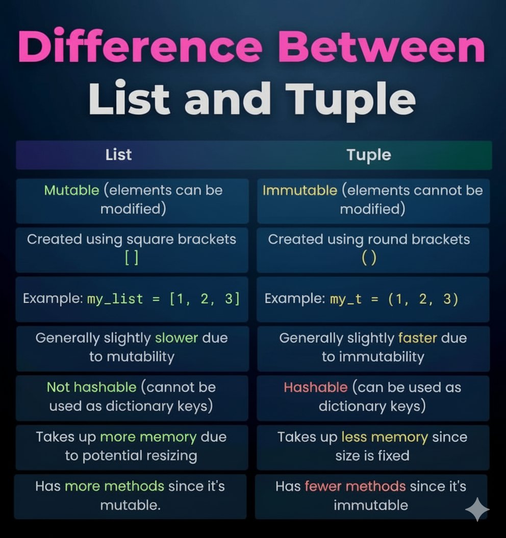 11xcoder's tweet image. List vs. Tuple: The Python showdown! 🥊
Save this for your next coding session! 💾