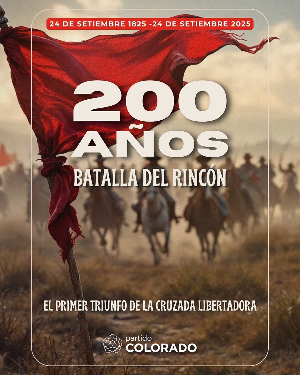 El 24 de septiembre de 1825, la Batalla del Rincón marcó el primer triunfo de la Cruzada Libertadora: Rivera, con apenas 250 hombres, derrotó a más de 700 soldados brasileños y capturó 8.000 caballos. 
Una gesta decisiva en el camino de nuestra independencia🇺🇾