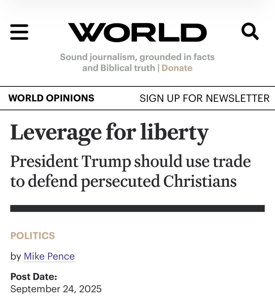 As President Trump continues to rewrite the global order on trade, he should leverage America’s economic power to aid persecuted Christians abroad.

When Ronald Reagan confronted the Soviet Union, he insisted that “a violation of human rights anywhere is the business of free