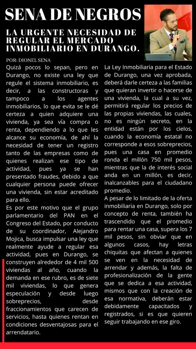 Dionel Sena (@dionelsena) on Twitter photo La urgente necesidad de regular el mercado inmobiliario en #Durango: La #SenadeNegros de hoy...
Ccp <a href="/ClaudioMercadoR/">Claudio Mercado</a> <a href="/mfhh/">Ma. Fabiola Hernández Herrera</a> <a href="/RICH_ARAGON/">RICARDO ARAGON</a> <a href="/juancuit/">Juan C.Avalos MĂ©ndez</a> <a href="/luzyolanda09/">Luz Yolanda MartĂnez</a> <a href="/pepex333/">Pepe contac-x3🇲🇽</a> <a href="/CarloSalinasITD/">Carlos Salinas GarcĂa.</a> <a href="/ZujeyLuna10/">Zujey Luna</a> <a href="/LilyOrtiz26/">Lily Ortiz</a> <a href="/Victorablanco/">VĂctor Blanco</a> <a href="/AMojicaNarvaez/">Alejandro Mojica</a> <a href="/JMOJICAV/">JORGE MOJICA VARGAS</a> <a href="/lpineda10/">luis pineda martinez</a> La urgente necesidad de regular el mercado inmobiliario en #Durango: La #SenadeNegros de hoy...
Ccp <a href="/ClaudioMercadoR/">Claudio Mercado</a> <a href="/mfhh/">Ma. Fabiola Hernández Herrera</a> <a href="/RICH_ARAGON/">RICARDO ARAGON</a> <a href="/juancuit/">Juan C.Avalos MĂ©ndez</a> <a href="/luzyolanda09/">Luz Yolanda MartĂnez</a> <a href="/pepex333/">Pepe contac-x3🇲🇽</a> <a href="/CarloSalinasITD/">Carlos Salinas GarcĂa.</a> <a href="/ZujeyLuna10/">Zujey Luna</a> <a href="/LilyOrtiz26/">Lily Ortiz</a> <a href="/Victorablanco/">VĂctor Blanco</a> <a href="/AMojicaNarvaez/">Alejandro Mojica</a> <a href="/JMOJICAV/">JORGE MOJICA VARGAS</a> <a href="/lpineda10/">luis pineda martinez</a>