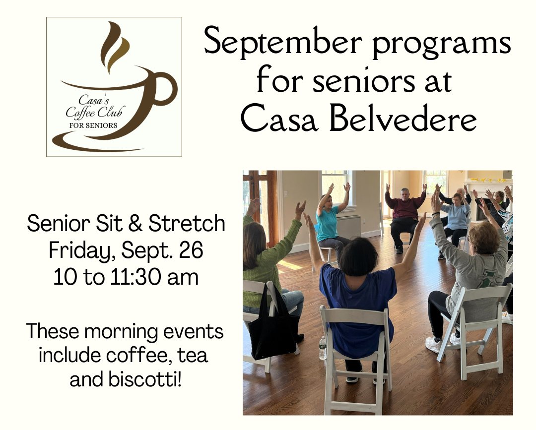 Casa_Belvedere's tweet image. This Friday, 9/26: SIT AND STRETCH for #seniors
@CasaBelvedere at 10 am, followed by refreshments. The class is a perfect blend of seated #exercises and gentle stretches, for all #fitness levels. Register: bit.ly/4mk6NBS 
#ItalianCulturalFoundation #StatenIsland #NYC