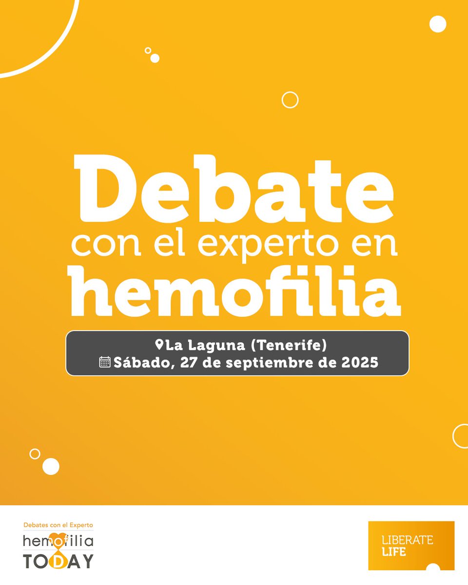 #Savethedate:  Nuevo #DebateConElExperto en #Hemofilia con <a href="/AHETE_/">AHETE</a> . 
📅 27 de septiembre de 2025 
🕙 10:00h 
📍 Santa Cruz de Tenerife 
Hablaremos de preparación para cirugías, salud articular, planificación familiar y mucho más. Inscripciones en: info@hemofiliatenerife.org
