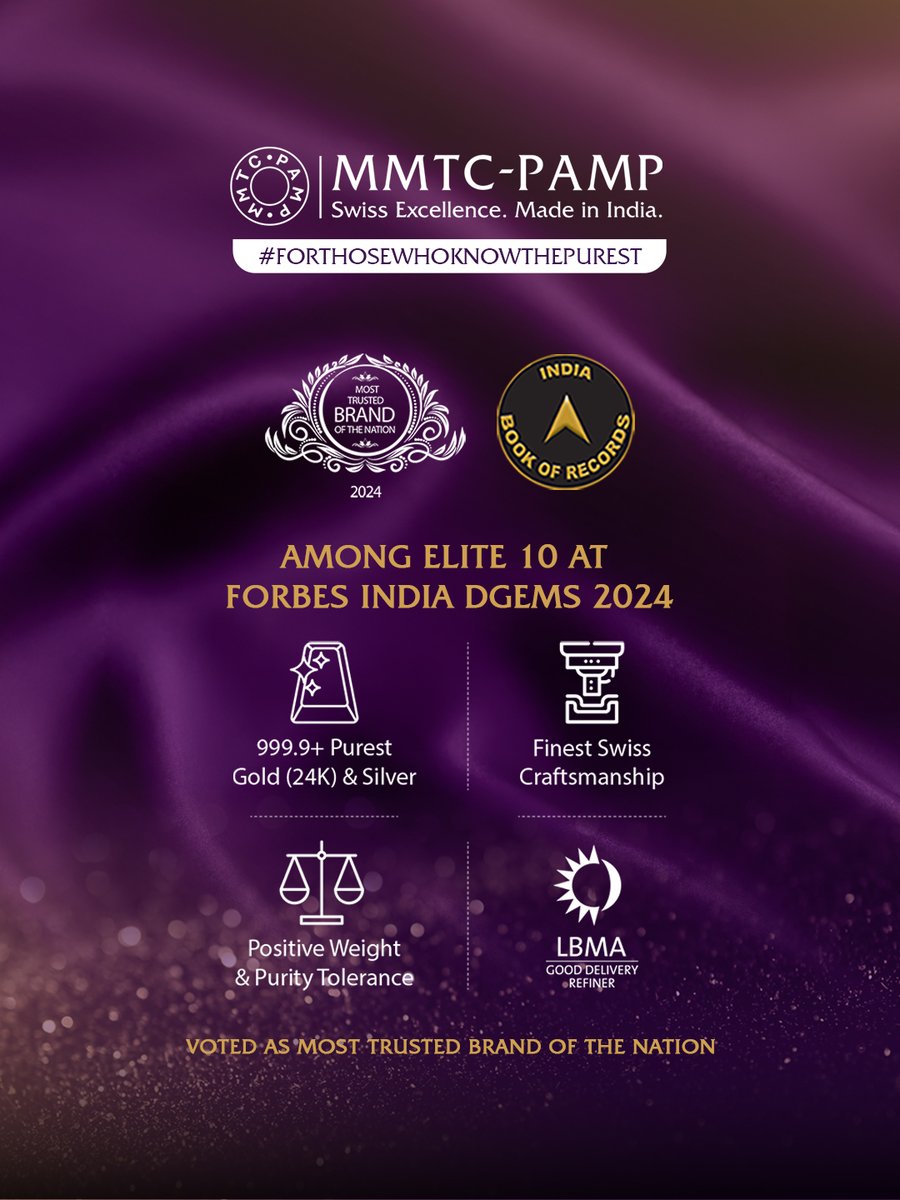 MMTCPAMP's tweet image. Trust has always been the true measure of value. At MMTC-PAMP, it is not promised in words but assured in every piece, with credibility that endures across generations.

#MMTCPAMP #PurestGold #PurestSilver #ForThoseWhoKnowThePurest #LBMA #Assurance #Credibility