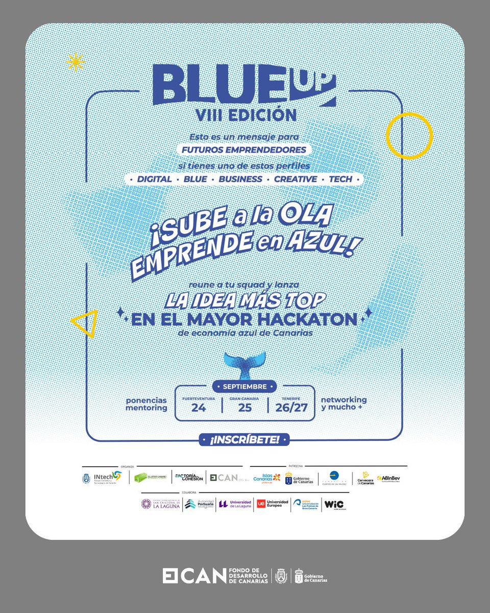 ¡No te pierdas la Gran Final de BlueUp VIII! 🌊✨

¡La espera ha terminado! Asiste como público a la gran final de BlueUp VIII y sé testigo de cómo los emprendedores más talentosos de Canarias presentan sus proyectos de economía azul. 💡