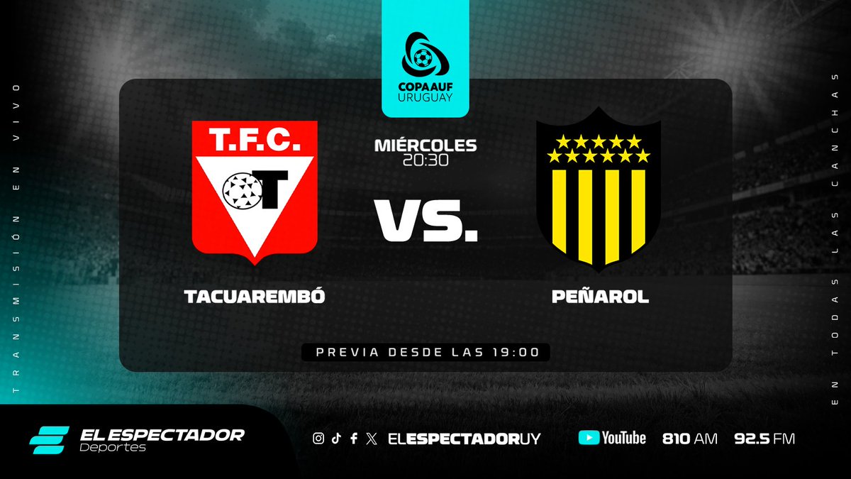Hoy en 𝐄𝐥 𝐄𝐬𝐩𝐞𝐜𝐭𝐚𝐝𝐨𝐫 𝐃𝐞𝐩𝐨𝐫𝐭𝐞𝐬.

Previa desde las 19:00
20:30 — Tacuarembó vs Peñarol

📻 810 AM · 92.5 FM
▶️ youtube.com/watch?v=Re4Lru…