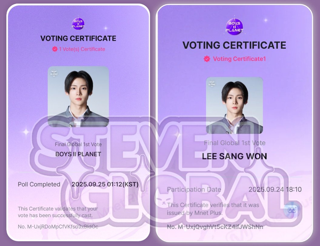 [🗳️] B2P FINAL GLOBAL VOTE

LAST DAY (25th) UNTIL 10AM KST!

Drop all your votes as soon as possible. Let's vote to thank <a href="/SANGWONVOTE/">SANGWON VOTING TEAM</a> for their jams!

Voting proofs with: #STEVENxSANGWON

📍 MNET+
Tutorial: x.com/SANGWONVOTE/st…

#스티븐 #STEVEN
#STVN #아홉 #AHOF