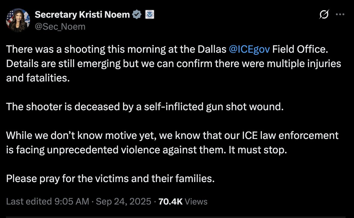 DHS itself has confirmed that the victims were detainees but Noem and Vance have already jumped to reframe the attack as anti-law enforcement violence.