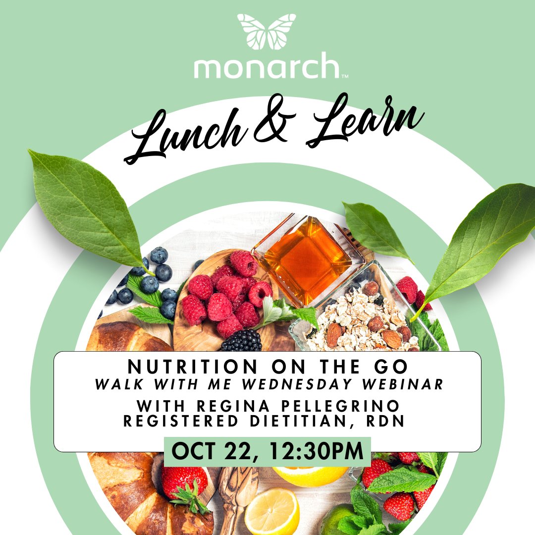 Monarchstaffing's tweet photo. 📅 Save the Date! Oct 22 🍎

Join @MonarchStaffing for "Nutrition on the Go" Lunch &amp; Learn w/ Regina Pellegrino, RDN, LDN.

Stress-free meals ✅ Time-saving tips ✅ Practical steps—no pressure

🎧 Walk With Us Wed | 12:30 PM | Free &amp; virtual | Reg opens early Oct!

#Nutrition https://t.co/0OKeahxeoX