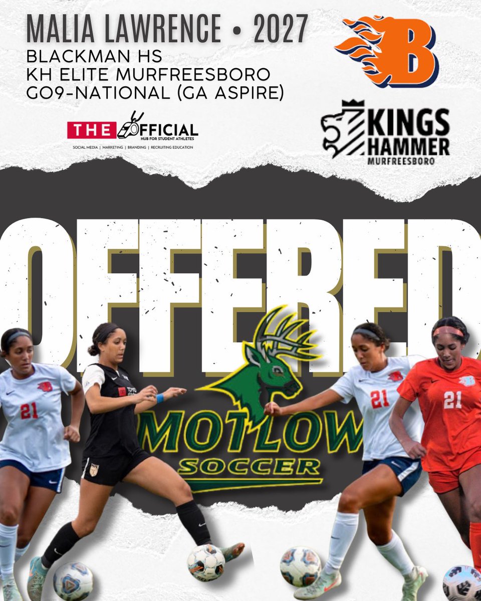 MaliaL_27's tweet photo. Thank you Coach Lyons and Coach Reid for the OFFER to play soccer at Motlow State CC. I’m excited to continue our relationship, and so excited for the opportunity! 

@BHSWSOC @KHMurfreesboro @theofficial_hub @PrepSoccer @EllieMimiHines https://t.co/0wPkLeerrS
