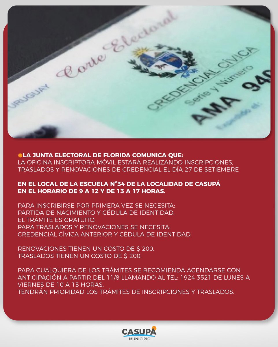 📣ATENTOS: INSCRIPCIONES, TRASLADOS Y RENOVACIONES DE CREDENCIAL EL DÍA 27 DE SETIEMBRE EN EL LOCAL DE LA ESCUELA Nº34